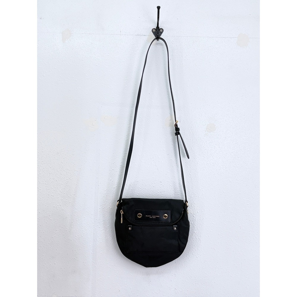 Marc Jacobs Crossbody Bag Black Nylon Leather Trim Gold Hardware OS